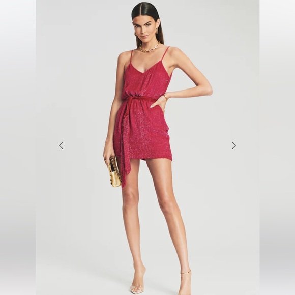 Retrofête CLAIRE SEQUIN DRESS size medium pink with waist tie mini